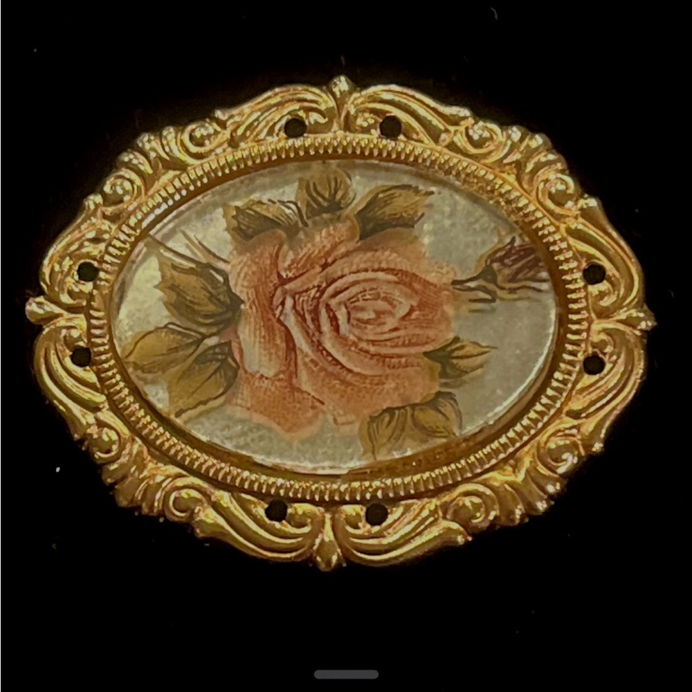 Vintage Gold Tone Brooch with Rose Design